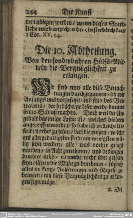 Die 10. Abtheilung. Von den sonderbahren Hülfs-Mitteln die Vergnüglichkeit zu erlangen