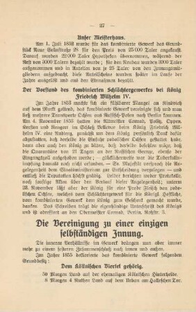 Die Vereinigung zu einer einzigen selbständigen Innung