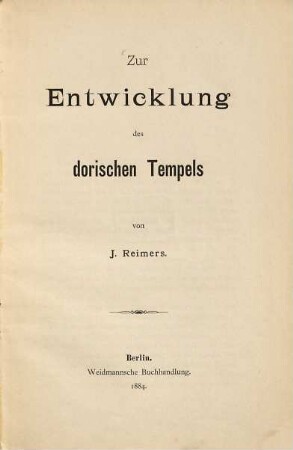 Zur Entwicklung des dorischen Tempels
