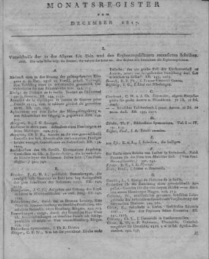 Monatsregister vom Dezember 1817