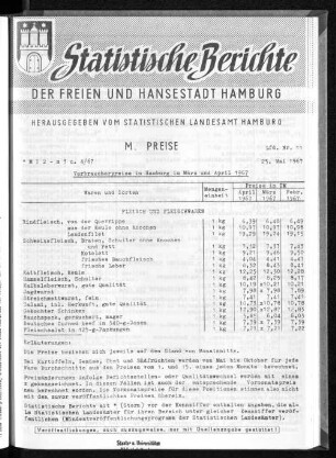 Verbraucherpreise in Hamburg im März und April 1967 : Lfd. Nr. 11