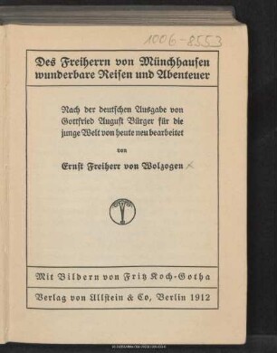 Des Freiherrn von Münchhausen wunderbare Reisen und Abenteuer