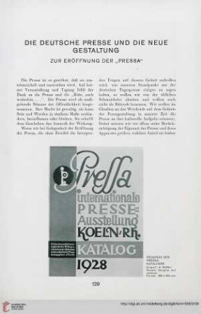 3: Die Deutsche Presse und die neue Gestaltung : zur Eröffnung der "Pressa"