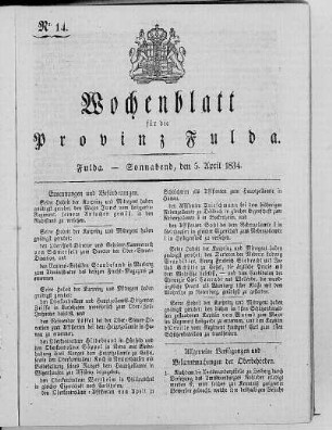 Nr. 14, Ausgabe vom 5. April 1834