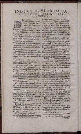 Index Singulorum Capitum, Quæ in Primo Libro Continentur.