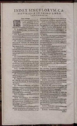 Index Singulorum Capitum, Quæ in Primo Libro Continentur.