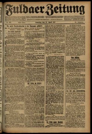 Erste Ausgabe vom Samstag, den 21. April 1917.