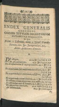 Index Generalis Continens Omnes Titulos Digestorum Alphabetice Recensitos