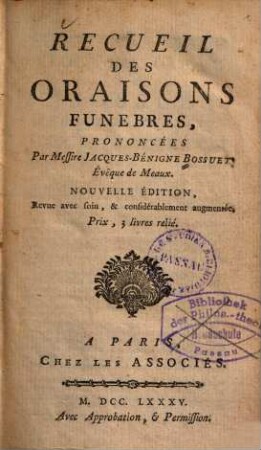 Recueil des oraisons funebres
