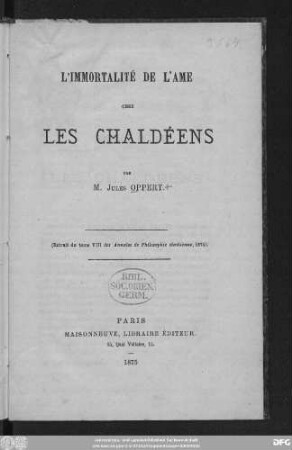 L' immortalité de l'ame chez les Chaldéens