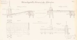 Fähranlegestelle Swinemünde-Ostswine, Swinemünde: Fährklappe: Ansicht, Aufsicht, Schnitt 1:50