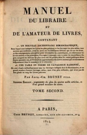 Manuel du Libraire et de L'Amateur des Livres, 2. G - Phi