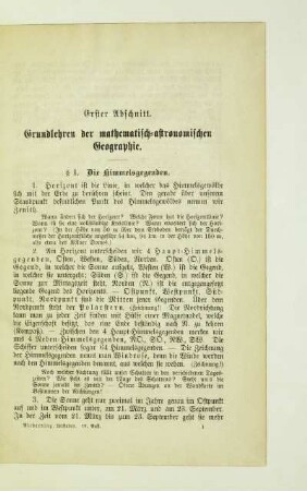 Erster Abschnitt. Grundlehren der mathematisch-astronomischen Geographie
