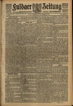 Erste Ausgabe vom Donnerstag, den 11. November 1909.