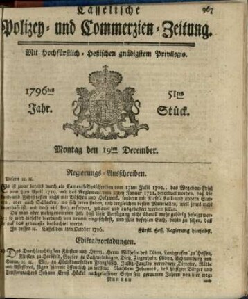 51tes Stueck, Montag den 19ten December 1796