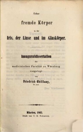 Ueber fremde Körper in der Iris, der Linse und im Glaskörper