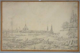 Ansicht von Dresden, Blick vom rechten Elbufer in Höhe des Carusufers