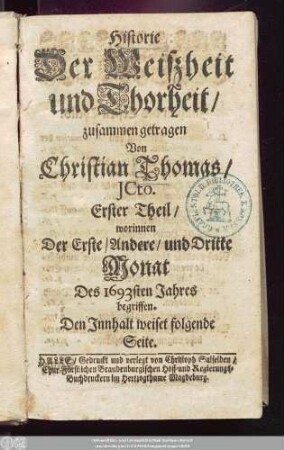 1: worinnen Der Erste/ Andere/ und Dritte Monat Des 1693sten Jahres begriffen