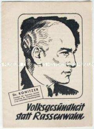 Propagandaschrift der SED zu den Wahlen 1946 mit einem Porträt und einem Text des Präsidenten der Deutschen Zentralverwaltung für Gesundheitswesen in der sowjetischen Besatzungszone, Dr. Konitzer