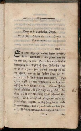 Drey und vierzigster Brief. Heinrich Osmond an Herrn Weymann.