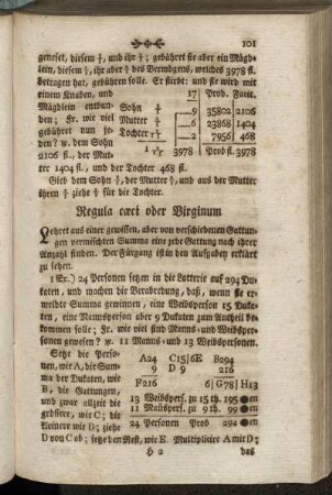 Regula caeci oder Virginum[...] - Theilungsrechnung.