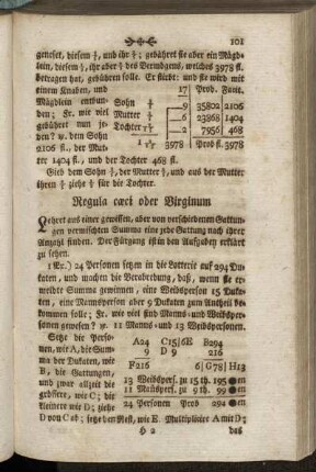 Regula caeci oder Virginum[...] - Theilungsrechnung.
