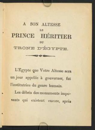 A son altesse le Prince Héritier du Trone d´Égypte