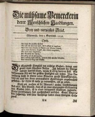 Drey und vierzigstes Stück. Mittwoch, den 5. Septemb. 1736.