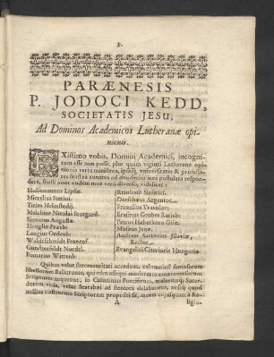 Paraenesis P. Jodoci Kedd, Societatis Jesu, Ad Dominos Academicos Lutheranae opinionis.