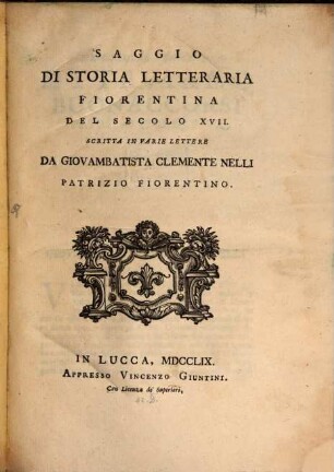 Saggio di Storia letteraria Fiorentina del secolo XVII