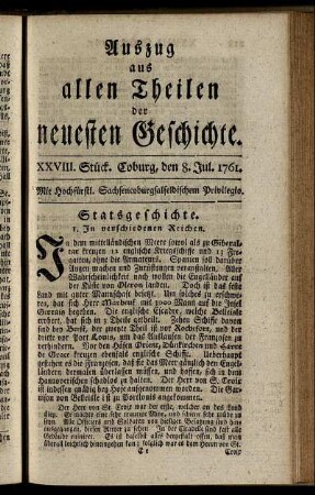 XXVIII. Stück. Coburg, den 8. Jul. 1761.
