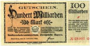 Geldschein / Notgeld, 100 Milliarden Mark, 26.10.1923
