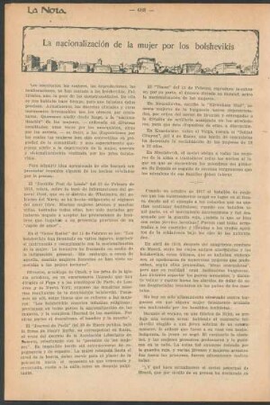 La nacionalización de la mujer por los bolshevikis