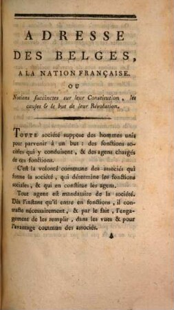 Adresse Des Belges, A La Nation Francaise