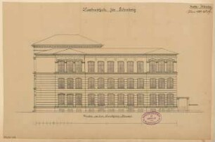 Knabenschule, Eilenburg Monatskonkurrenz Juni 1881: Aufriss Straßenansicht Dorotheenstraße; Maßstabsleiste