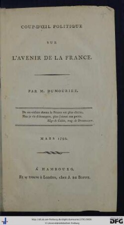 Coup-D'Oeil Politique Sur L'Avenir De La France : Mars 1795