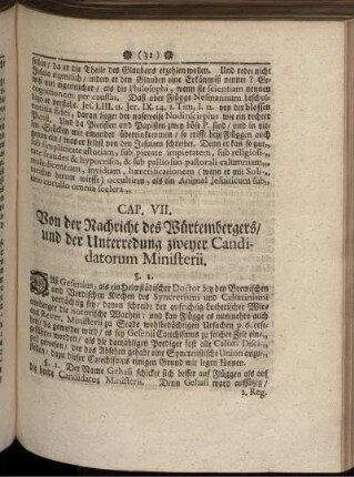 Cap. VII. Von der Nachricht des Würtembergers/ und der Unterredung zweyer Candidatorum Ministerii.