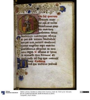 Gebetbuch, Initiale mit hl. Quirinus