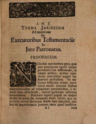 Thema Juridicum Inaugurale Ad Materiam De Executoribus Testamentariis Et Jure Patronatus