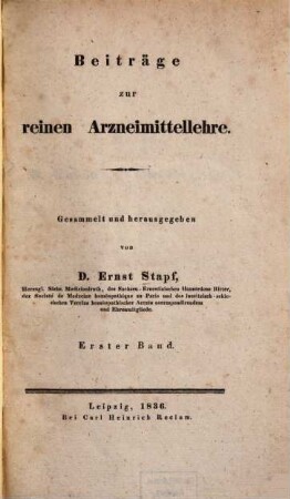 Beiträge zur reinen Arzneimittellehre, 1