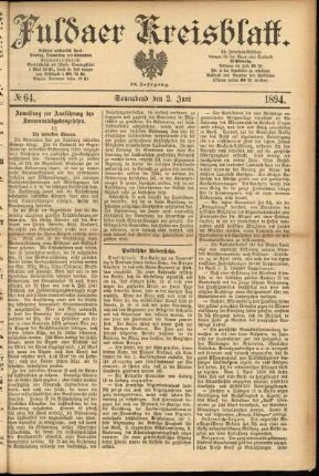 Erste Ausgabe vom Samstag, den 02. Juni 1894.