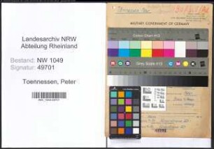 Entnazifizierung Peter Toennessen , geb. 05.08.1910 (Angestellter)