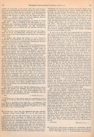 743-744 [Rezension] Westermann, Claus, Das alte Testament und Jesus Christus