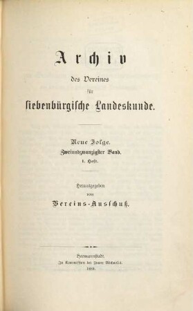 Archiv des Vereins für Siebenbürgische Landeskunde. 22. 1889/90
