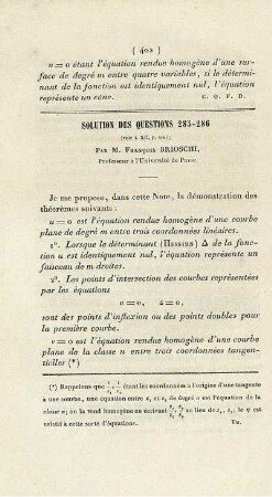 Solution des questions 285 - 286.