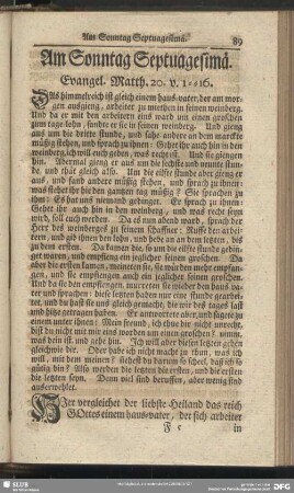Am Sonntag Septuagesimä. Evangel. Matth. 20. v. 1-16