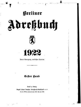 Berliner Adreßbuch 1922 Erster Band