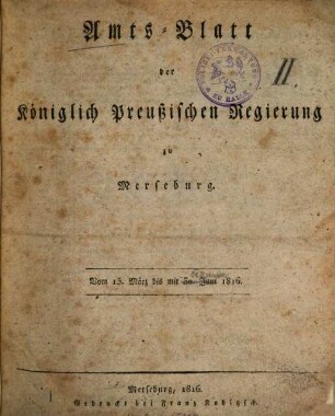 Amtsblatt der Regierung zu Merseburg. 1816