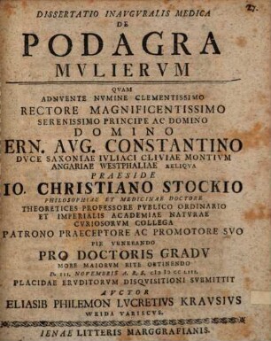 Diss. inaug. med. de podagra mulierum