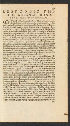 Responsio Philippi Melanchthonis De Controversiis Stancari.